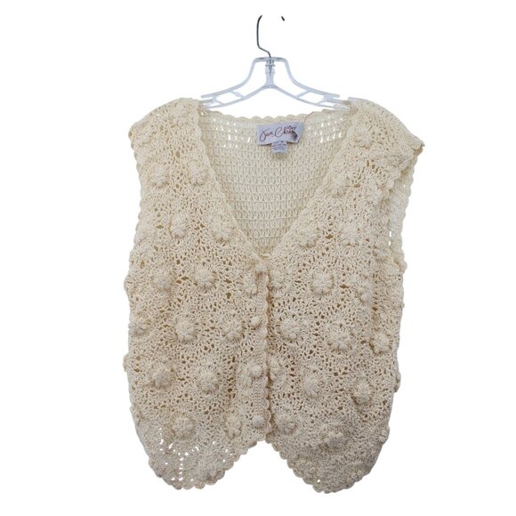 Jon Christy Hand Crochet Ivory Vest Medium Cotton Ladies 94026 - Picture 1 of 3